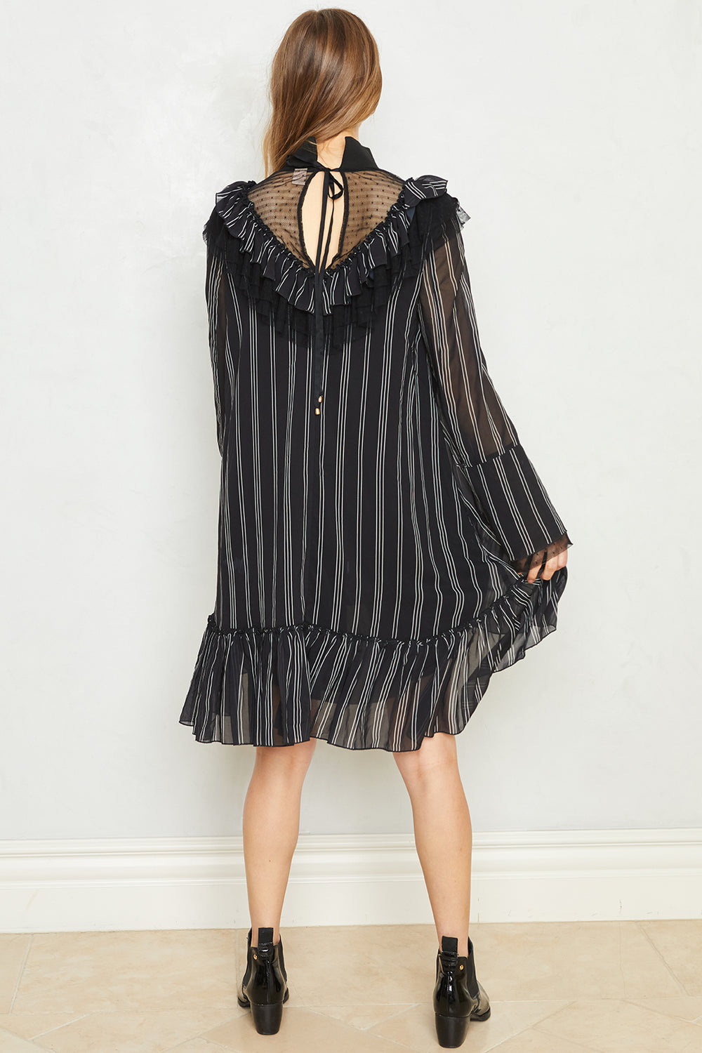 Heavy Necking Dress | Pin Stripe Noir