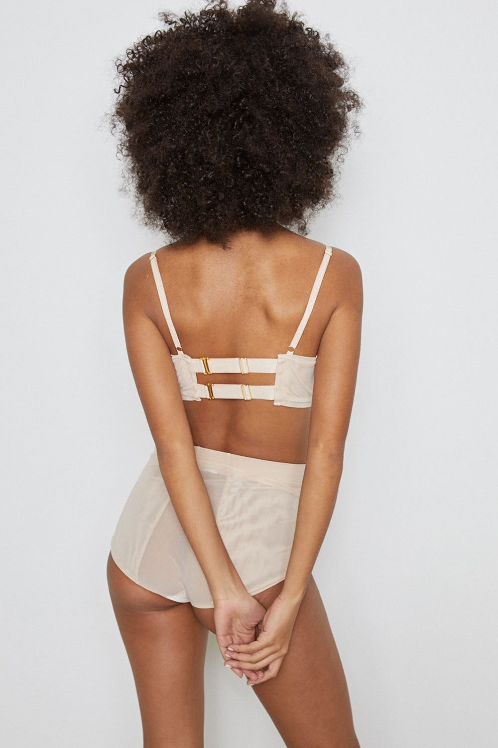nude high-waisted mesh panty with an elastic waist band machine washable