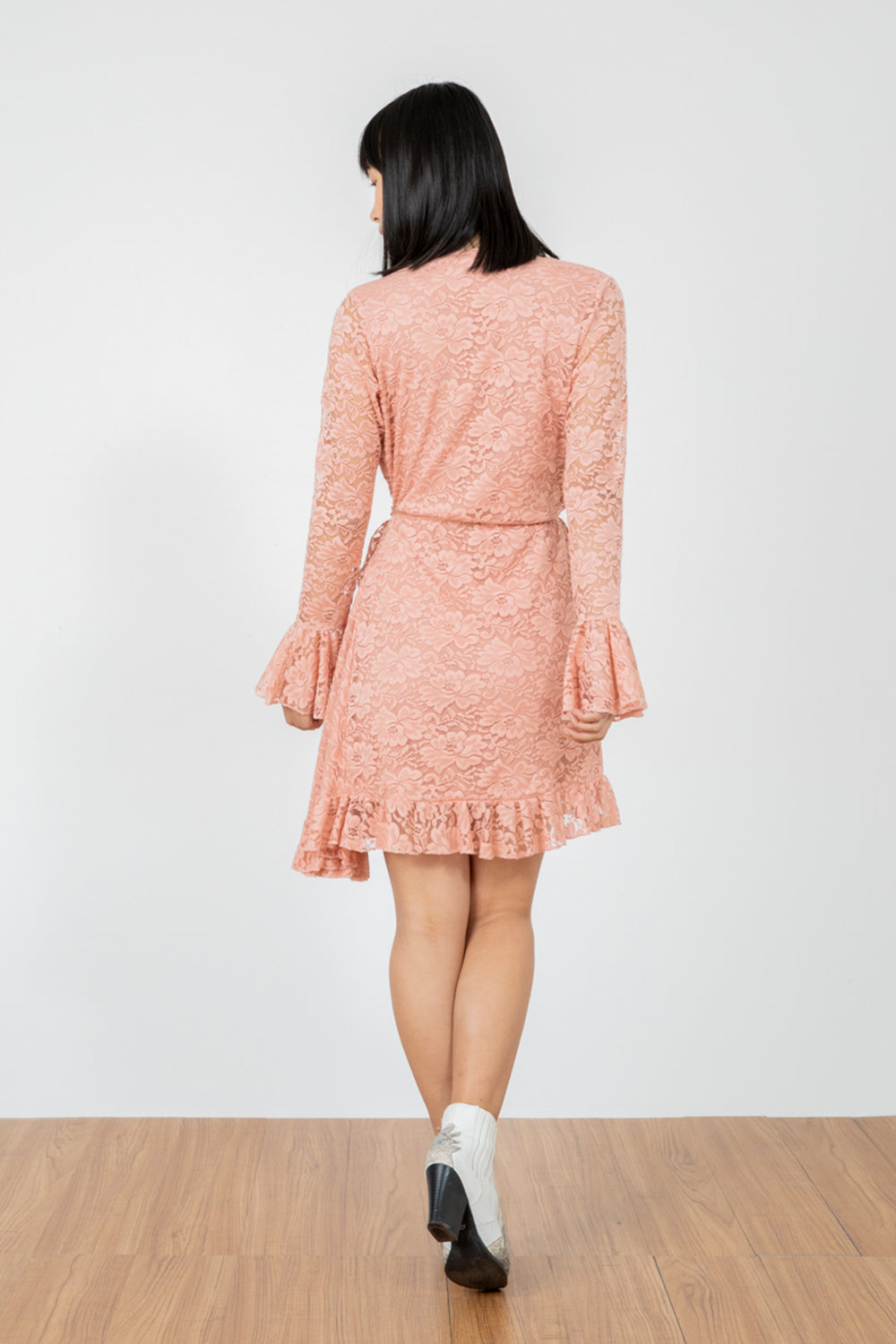 pink lace vintage inspired mini wrap dress machine washable